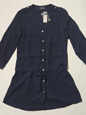 The Limited Navy Button-Front Drawstring Tunic
